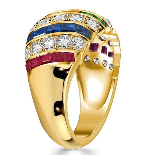 Antique Style Golden Dome Ruby Wedding Band | 18K Gold Plated Sterling Silver Ring for Women