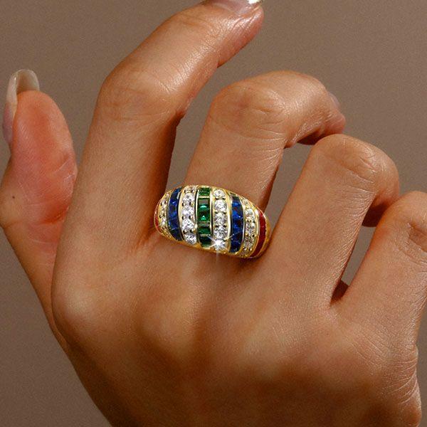 Antique Style Golden Dome Ruby Wedding Band | 18K Gold Plated Sterling Silver Ring for Women