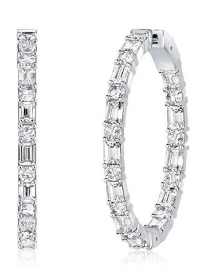 Baguette Cut Sterling Silver Hoop Earrings - 7.20 CT. TW.