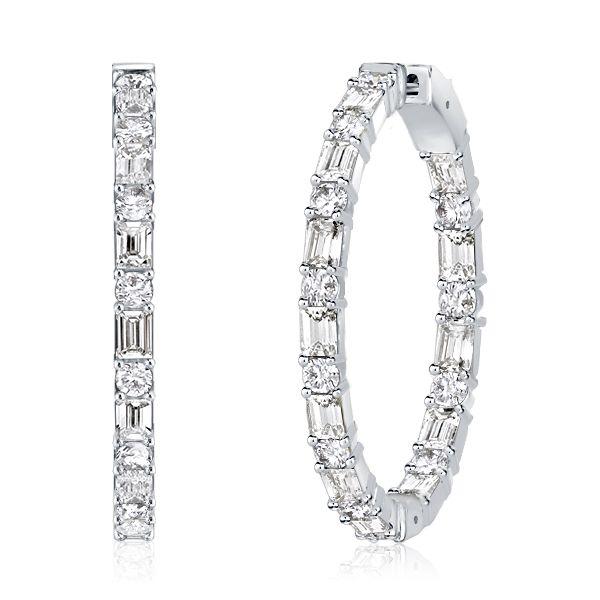 Baguette Cut Sterling Silver Hoop Earrings - 7.20 CT. TW.