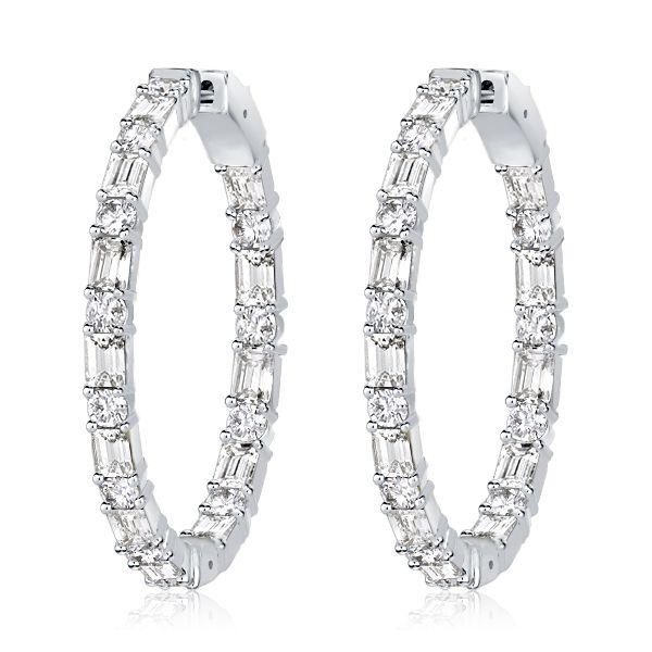 Baguette Cut Sterling Silver Hoop Earrings - 7.20 CT. TW.