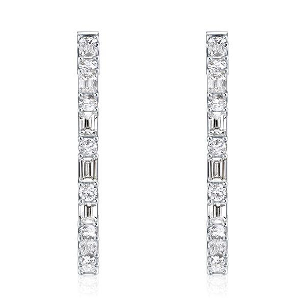 Baguette Cut Sterling Silver Hoop Earrings - 7.20 CT. TW.