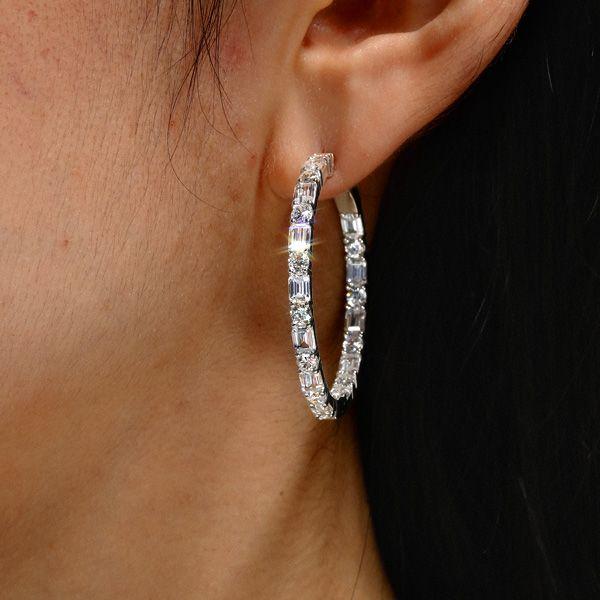 Baguette Cut Sterling Silver Hoop Earrings - 7.20 CT. TW.