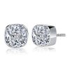 Milgrain Bezel Cushion Cut White Sapphire Stud Earrings in Sterling Silver