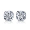 Milgrain Bezel Cushion Cut White Sapphire Stud Earrings in Sterling Silver