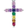 Women's Multi-Color Stone Cross Necklace in Rhodium Plated 925 Sterling Silver