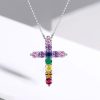 Women's Multi-Color Stone Cross Necklace in Rhodium Plated 925 Sterling Silver