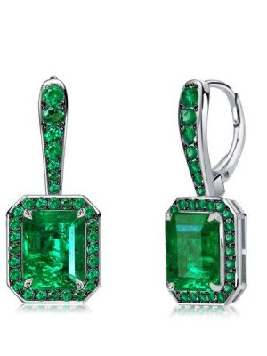 Two-Tone Emerald & Sapphire Sterling Silver Drop Earrings