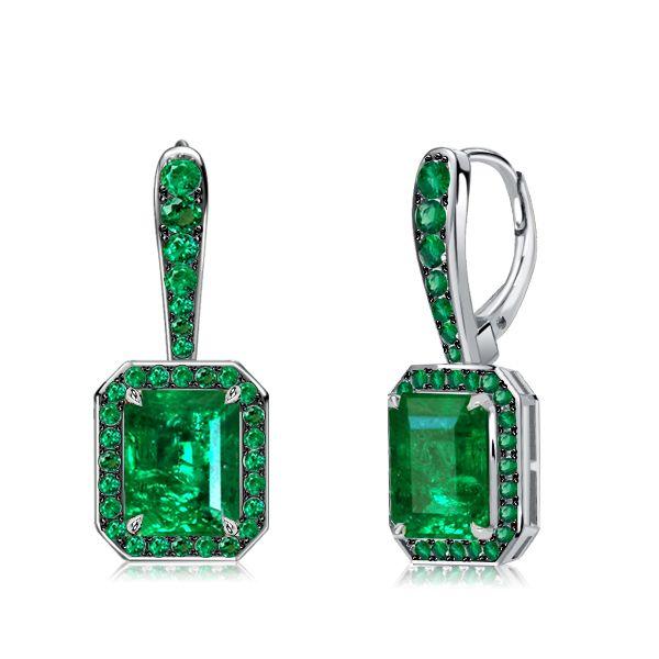 Two-Tone Emerald & Sapphire Sterling Silver Drop Earrings