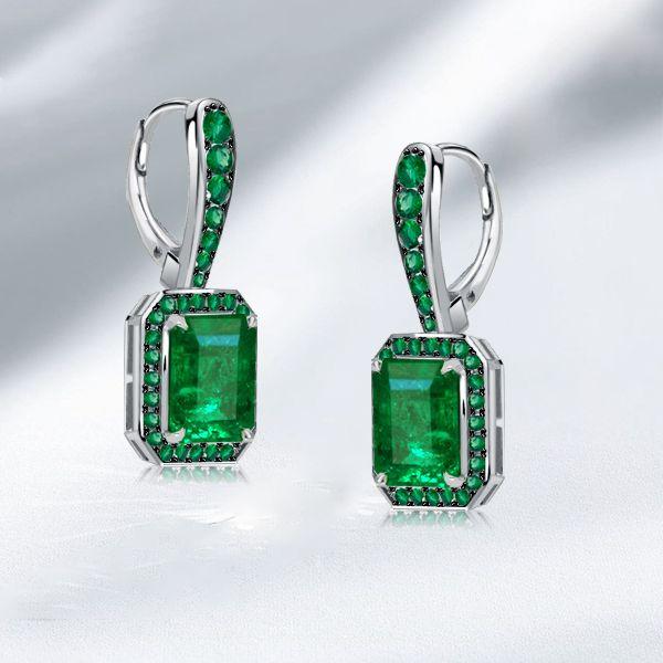 Two-Tone Emerald & Sapphire Sterling Silver Drop Earrings