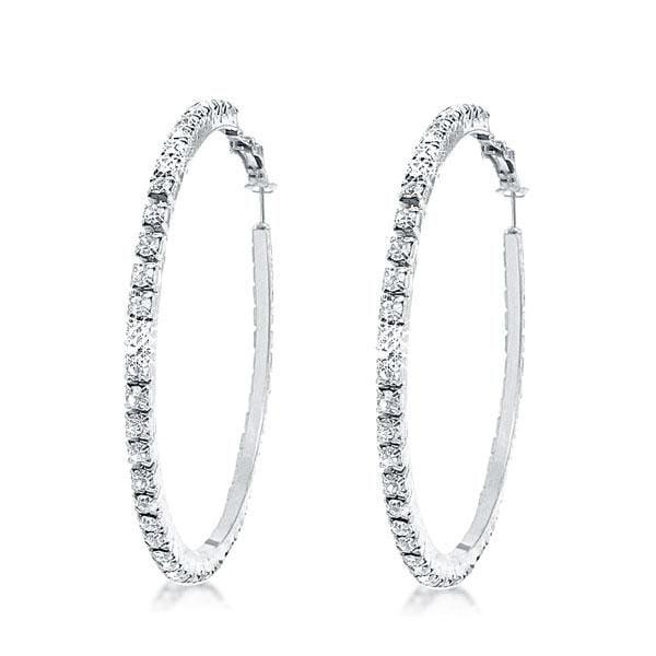 925 Sterling Silver Round Cut Hoop Earrings with White Stone, Rhodium Plated