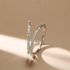 925 Sterling Silver Round Cut Hoop Earrings with White Stone, Rhodium Plated