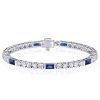 Art Deco Blue Sapphire Tennis Bracelet, Round Cut, 925 Sterling Silver