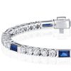 Art Deco Blue Sapphire Tennis Bracelet, Round Cut, 925 Sterling Silver