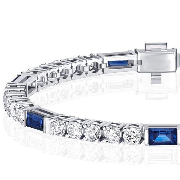 Art Deco Blue Sapphire Tennis Bracelet, Round Cut, 925 Sterling Silver