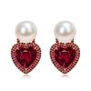 Heart Cut Pearl & Ruby Stud Earrings - 18K Gold Plated Sterling Silver