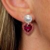 Heart Cut Pearl & Ruby Stud Earrings - 18K Gold Plated Sterling Silver