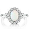 Vintage Milgrain Opal Halo Engagement Ring for Women in Sterling Silver