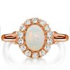 Vintage Milgrain Opal Halo Engagement Ring for Women in Sterling Silver