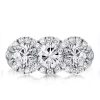 Halo Round Cut Three Stone Engagement Ring - 925 Sterling Silver, 3.5 CT TW