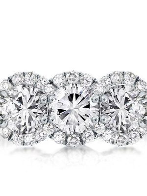 Halo Round Cut Three Stone Engagement Ring - 925 Sterling Silver, 3.5 CT TW