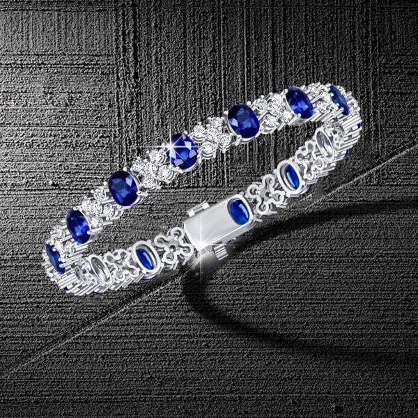 Cornflower Blue Oval Cut Tennis Bracelet in 925 Sterling Silver
