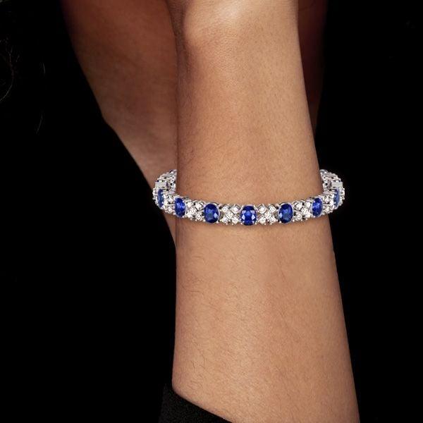 Cornflower Blue Oval Cut Tennis Bracelet in 925 Sterling Silver