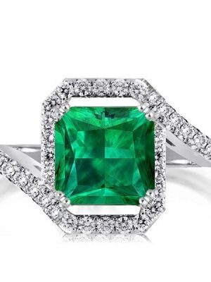 Princess Cut Bypass Engagement Ring in Rhodium Plated Sterling Silver