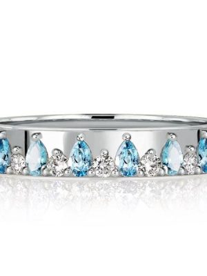 Pear Shaped Aquamarine Ring with Half Eternity Sterling Silver Band