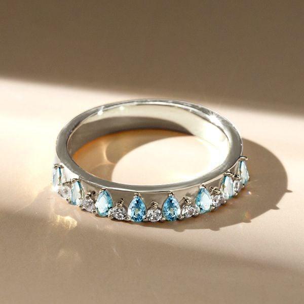 Pear Shaped Aquamarine Ring with Half Eternity Sterling Silver Band