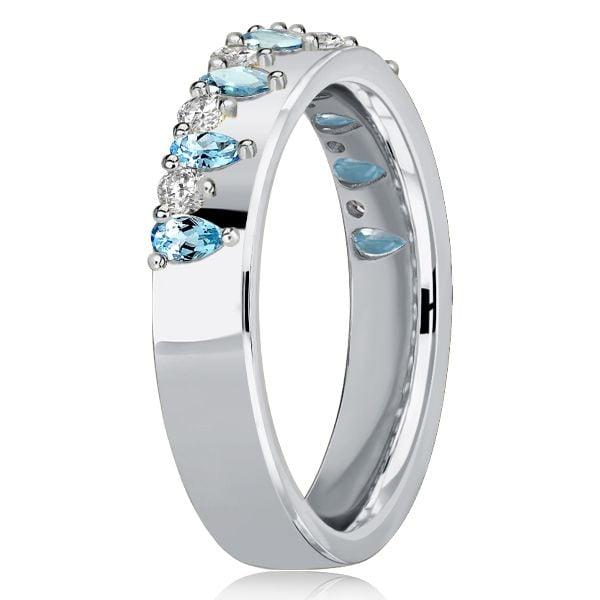 Pear Shaped Aquamarine Ring with Half Eternity Sterling Silver Band