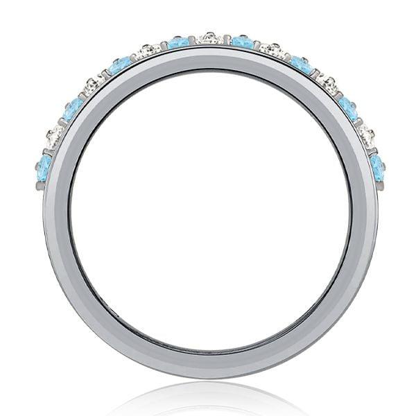 Pear Shaped Aquamarine Ring with Half Eternity Sterling Silver Band