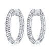 Pave Setting Sterling Silver Hoop Earrings for Women with Hinged Backs