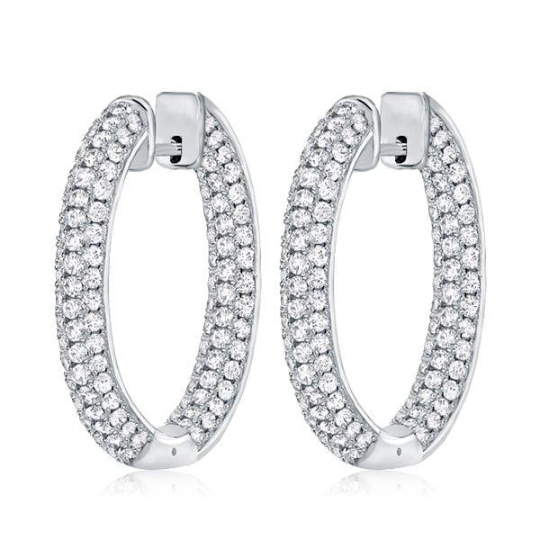 Pave Setting Sterling Silver Hoop Earrings for Women with Hinged Backs