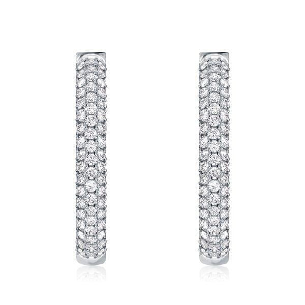 Pave Setting Sterling Silver Hoop Earrings for Women with Hinged Backs