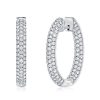 Pave Setting Sterling Silver Hoop Earrings for Women with Hinged Backs