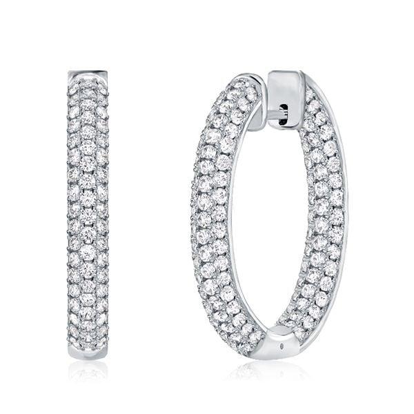 Pave Setting Sterling Silver Hoop Earrings for Women with Hinged Backs