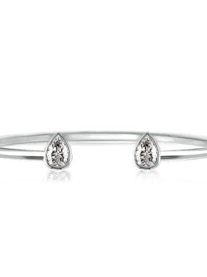Bezel Pear Cut Sterling Silver Open Bangle Bracelet - 1.50 CT. TW