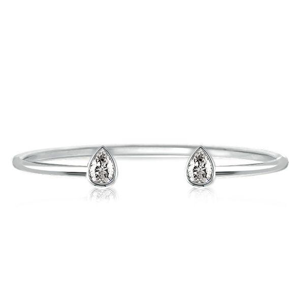Bezel Pear Cut Sterling Silver Open Bangle Bracelet - 1.50 CT. TW