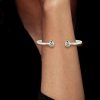 Bezel Pear Cut Sterling Silver Open Bangle Bracelet - 1.50 CT. TW