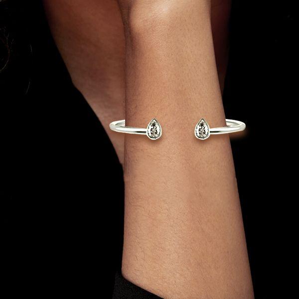 Bezel Pear Cut Sterling Silver Open Bangle Bracelet - 1.50 CT. TW