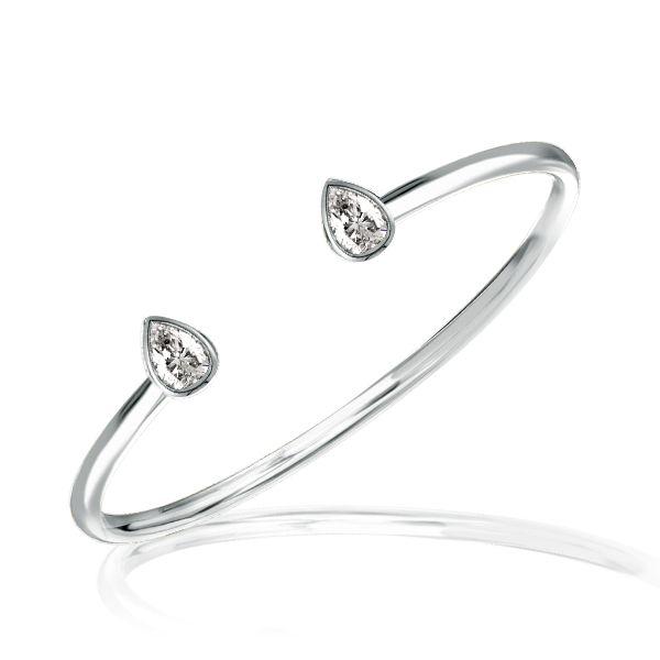Bezel Pear Cut Sterling Silver Open Bangle Bracelet - 1.50 CT. TW