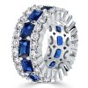 Emerald, White & Blue Cubic Zirconia Triple Row Eternity Wedding Band in Sterling Silver
