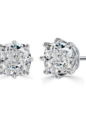 Cushion Cut Stud Earrings - 3.0 CT. TW. Simulated Diamond - Sterling Silver