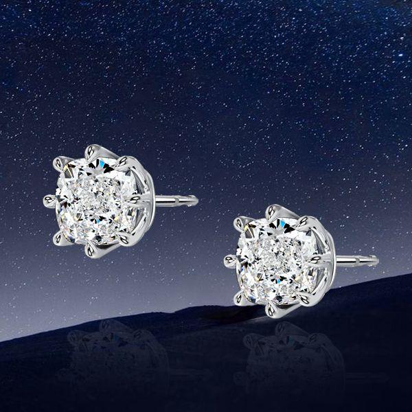 Cushion Cut Stud Earrings - 3.0 CT. TW. Simulated Diamond - Sterling Silver