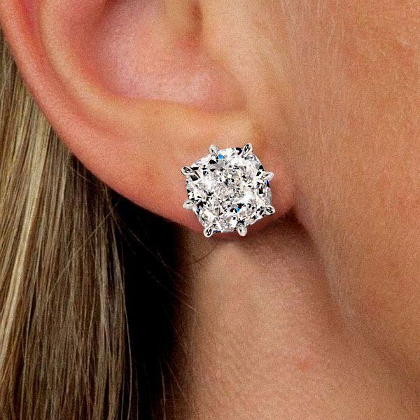 Cushion Cut Stud Earrings - 3.0 CT. TW. Simulated Diamond - Sterling Silver