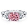 Pink Stone Pear & Cushion Cut 3 Stone Sterling Silver Engagement Ring