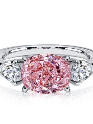 Pink Stone Pear & Cushion Cut 3 Stone Sterling Silver Engagement Ring