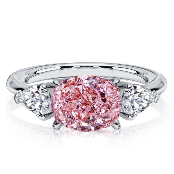 Pink Stone Pear & Cushion Cut 3 Stone Sterling Silver Engagement Ring