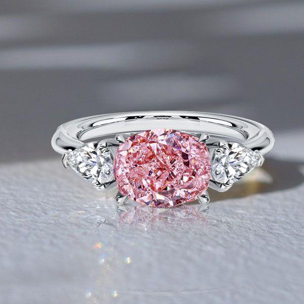 Pink Stone Pear & Cushion Cut 3 Stone Sterling Silver Engagement Ring